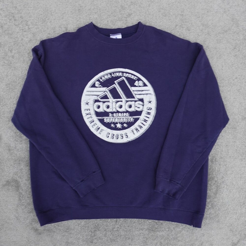 Vintage ADIDAS Sweatshirt Men 2XL Navy Blue Logo Graphic Pullover Crew Neck USA
